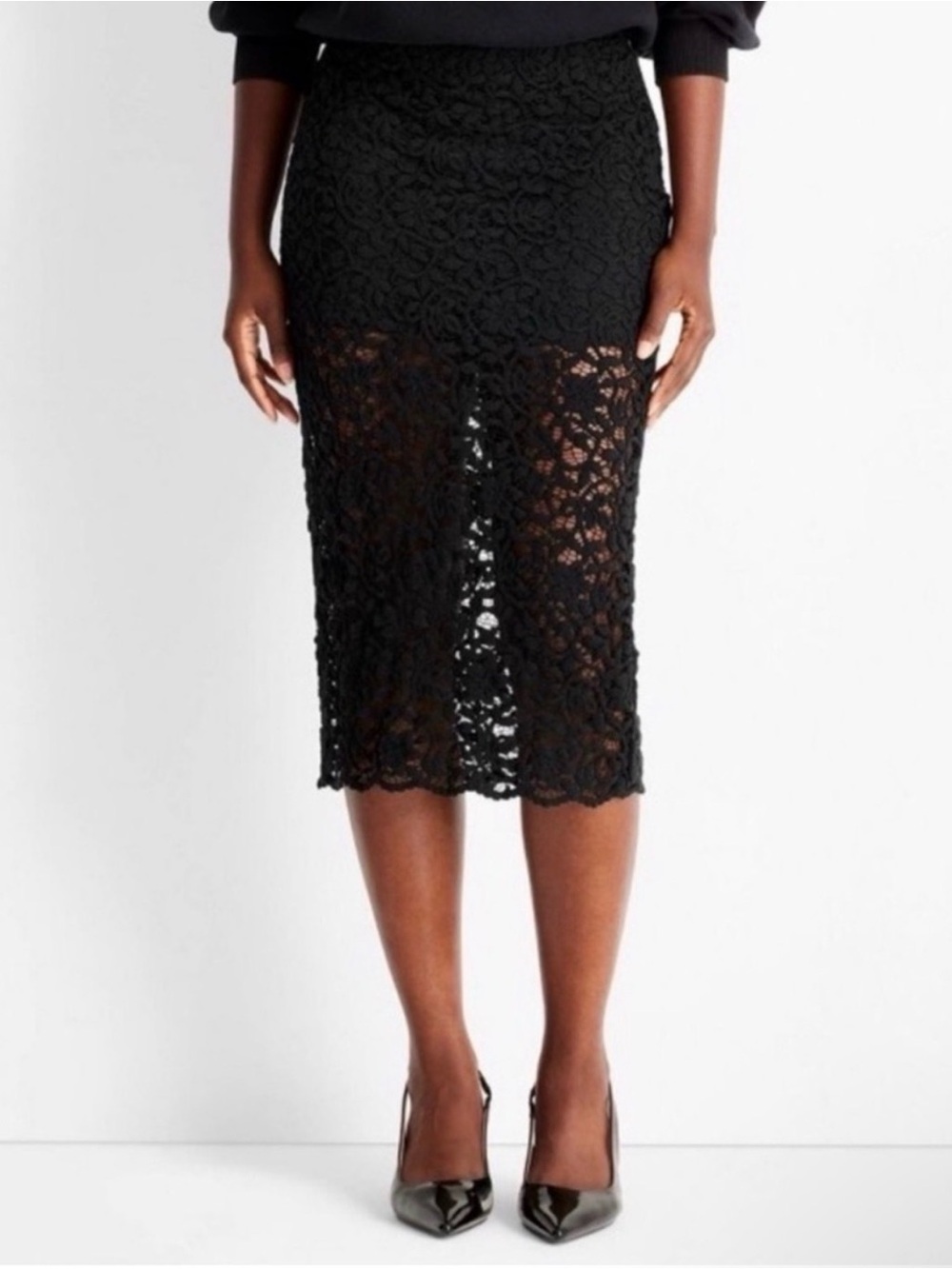 Future Collective Women’s Eyelets Part Lined Pencil Midi Skirt Black Size S
